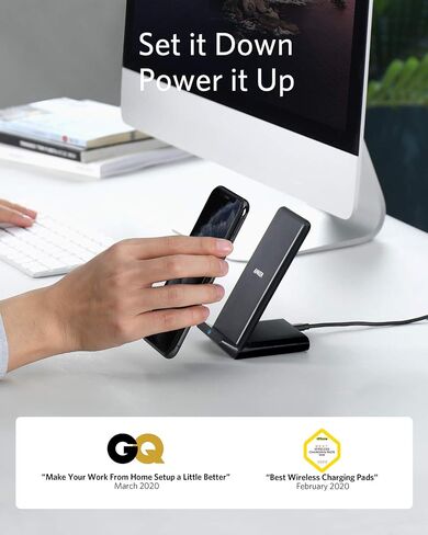 Anker Wireless Charger, 313 Wireless Charger (Stand), 10W Max Qi-Certified Fast Charging iPhone 12, 12 Pro Max, SE, 11, 11 Pro, 11 Pro Max, XR, XS Max, Galaxy S20, S10, S9 (No AC Adapter) in Saudi Arabia