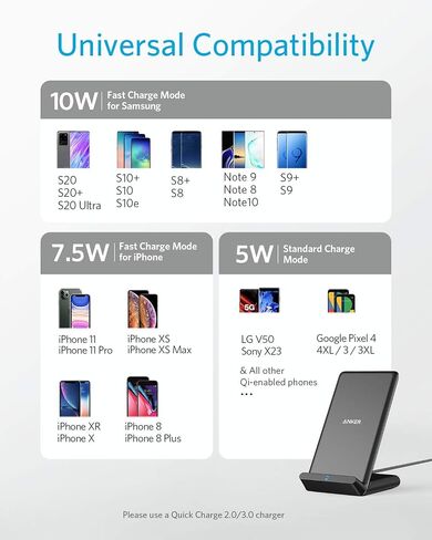 Anker Wireless Charger, 313 Wireless Charger (Stand), 10W Max Qi-Certified Fast Charging iPhone 12, 12 Pro Max, SE, 11, 11 Pro, 11 Pro Max, XR, XS Max, Galaxy S20, S10, S9 (No AC Adapter) in Saudi Arabia