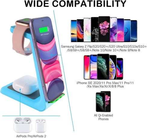 Wireless Charger Stand Dock 3 in 1 Fast Qi Wireless Charging Station for Multiple Devices Apple Watch Ultra/8/7/6/SE/5/4/3/2,Airpods Pro,iPhone 15/15 Pro/14/13/12/11/X/Pixel 7/6 Phones,Women Men Gift in Saudi Arabia