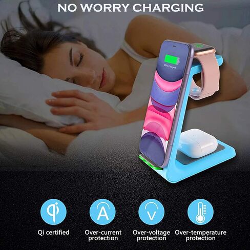 Wireless Charger Stand Dock 3 in 1 Fast Qi Wireless Charging Station for Multiple Devices Apple Watch Ultra/8/7/6/SE/5/4/3/2,Airpods Pro,iPhone 15/15 Pro/14/13/12/11/X/Pixel 7/6 Phones,Women Men Gift in Saudi Arabia