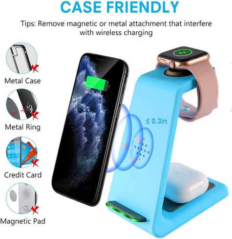 Wireless Charger Stand Dock 3 in 1 Fast Qi Wireless Charging Station for Multiple Devices Apple Watch Ultra/8/7/6/SE/5/4/3/2,Airpods Pro,iPhone 15/15 Pro/14/13/12/11/X/Pixel 7/6 Phones,Women Men Gift in Saudi Arabia