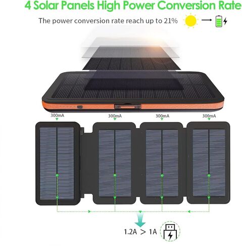 شاحن بنك الطاقة الشمسية X-DRAGON Qi اللاسلكي بقدرة 25000 مللي أمبير في الساعة مع 4 ألواح شمسية مقاومة للماء وبطارية احتياطية خارجية محمولة مع مخرجات ومدخلات مزدوجة، مصباح يدوي LED للهواتف الذكية والأجهزة اللوحية والمزيد in Kuwait
