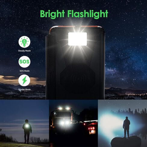 شاحن بنك الطاقة الشمسية X-DRAGON Qi اللاسلكي بقدرة 25000 مللي أمبير في الساعة مع 4 ألواح شمسية مقاومة للماء وبطارية احتياطية خارجية محمولة مع مخرجات ومدخلات مزدوجة، مصباح يدوي LED للهواتف الذكية والأجهزة اللوحية والمزيد in Kuwait