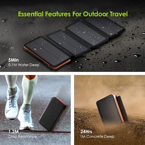 شاحن بنك الطاقة الشمسية X-DRAGON Qi اللاسلكي بقدرة 25000 مللي أمبير في الساعة مع 4 ألواح شمسية مقاومة للماء وبطارية احتياطية خارجية محمولة مع مخرجات ومدخلات مزدوجة، مصباح يدوي LED للهواتف الذكية والأجهزة اللوحية والمزيد in Kuwait