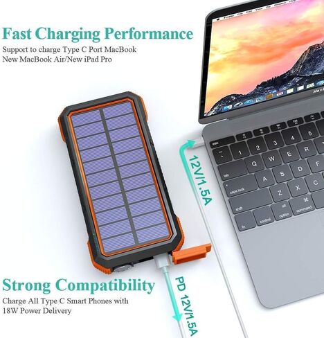 عبوتين من باور بانك شاحن بالطاقة الشمسية بسعة 20,000 مللي أمبير في الساعة، شاحن لاسلكي 10 وات/7.5 وات/5 وات مع 4 مخارج ومدخلات مزدوجة in Kuwait