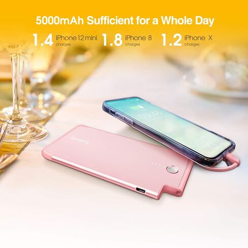 Luxtude 5000mAh Portable Charger iPhone Built in Lightning Cable (MFi Apple Certified), Ultra Slim External Battery Pack, Fast Charge Power Bank for iPhone 14/13/12/11 Pro/X/XR/XS Max/10/8/7/6S etc. in Saudi Arabia