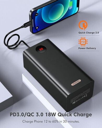 ROMOSS 60,000mAh Large Power Bank, High Capacity Portable Charger 22.5W USB C Fast Charging, Long Lasting External Battery Pack with 4 Outputs & 3 Inputs for iPad, iPhone, Samsung, Switch and More in Saudi Arabia