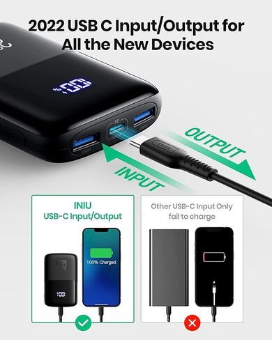 INIU Portable Charger, Smallest 22.5W 10000mAh Power Bank, USB C in/Output Fast Charging 3-Output Mini Battery Pack Charger with Phone Holder for iPhone 15 14 13 12 11 Samsung S23 Google iPad Tablet in Saudi Arabia