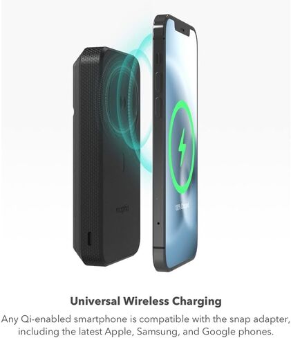mophie Snap+ Juice Pack Mini - شاحن مغناطيسي محمول لاسلكي مع بطارية داخلية 5000 مللي أمبير في الساعة، متوافق مع الهواتف الذكية التي تدعم MagSafe وQi، يعمل مع هواتف Apple وSamsung وGoogle، أسود in Saudi Arabia