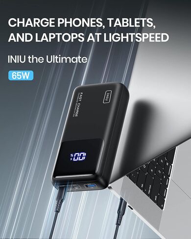بنك طاقة INIU، شاحن محمول للكمبيوتر المحمول USB C بقدرة 25000 مللي أمبير/65 وات، حزمة بطارية خارجية PD QC شحن سريع 3 مخارج لأجهزة الكمبيوتر المحمول MacBook Dell XPS iPad Tablet iPhone 14 13 12 Pro Max Samsung S21 Google، إلخ in Saudi Arabia