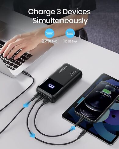 بنك طاقة INIU، شاحن محمول للكمبيوتر المحمول USB C بقدرة 25000 مللي أمبير/65 وات، حزمة بطارية خارجية PD QC شحن سريع 3 مخارج لأجهزة الكمبيوتر المحمول MacBook Dell XPS iPad Tablet iPhone 14 13 12 Pro Max Samsung S21 Google، إلخ in Saudi Arabia
