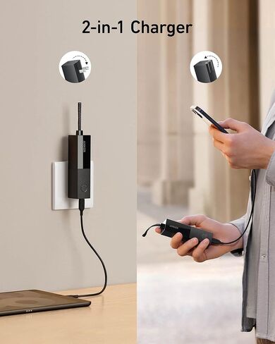 Anker Portable Charger, 2-in-1 Hybrid Charger, 5,000 mAh 20W Power Delivery for iPhone 15/15 Plus/15 Pro/15 Pro Max, iPhone 14/13/12 Series, Samsung S22, Google Pixel, Apple Watch, AirPods,and More in Kuwait