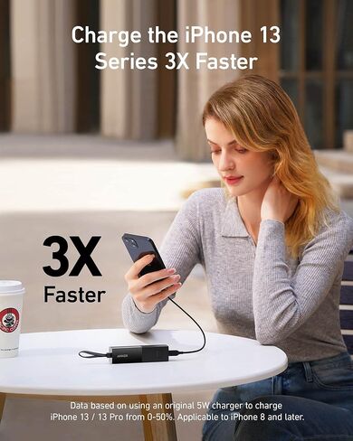 Anker Portable Charger, 2-in-1 Hybrid Charger, 5,000 mAh 20W Power Delivery for iPhone 15/15 Plus/15 Pro/15 Pro Max, iPhone 14/13/12 Series, Samsung S22, Google Pixel, Apple Watch, AirPods,and More in Kuwait