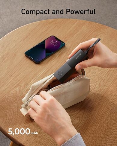 Anker Portable Charger, 2-in-1 Hybrid Charger, 5,000 mAh 20W Power Delivery for iPhone 15/15 Plus/15 Pro/15 Pro Max, iPhone 14/13/12 Series, Samsung S22, Google Pixel, Apple Watch, AirPods,and More in Kuwait