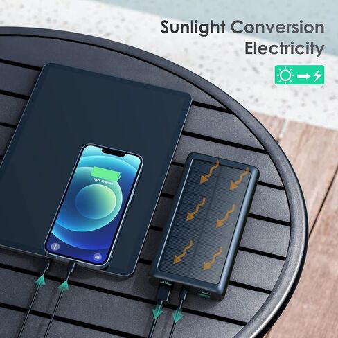Portable Charger 36800mAh, USB C Input/Output Power Bank, 5 Outputs Battery Pack, IP65 Solar Charger with LED Flashlight, Solar Power Bank Compatible with iPhone 13 12 11 LG Samsung S20 Google in Saudi Arabia
