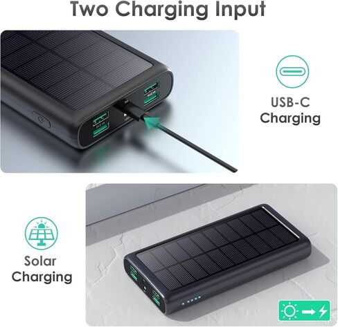 Portable Charger 36800mAh, USB C Input/Output Power Bank, 5 Outputs Battery Pack, IP65 Solar Charger with LED Flashlight, Solar Power Bank Compatible with iPhone 13 12 11 LG Samsung S20 Google in Saudi Arabia
