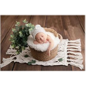Newborn Photo Props for Photography Baby Photoshoots Rug Posing Macrame Blanket (Cream)
