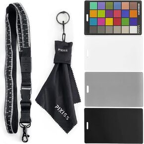 Camera Color Correction White Balance Card, 4In1 Color Correction Card Set by Pixiss, 18% Gray, Black, Matte, Premium Exposure Card Set with Free Camera Lens Micro Fiber Cloth in Saudi Arabia