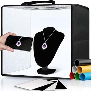 Glendan Light Box Photography, 10"x10" Photo Box with 88 High Color Rendering Index LED Lights, 6 Color PVC Backdrops, 4 Reflection Boards and 1 Diffuser for Jewelry and Small Item Product Photography