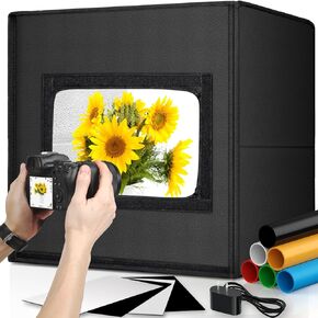 Glendan Light Box for Photography: 16"x16" Portable Photo Studio Soft Box with 480 LED Light - Photo Booth Box with 4 Color Backdrops for Jewelry Product Photography