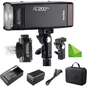 GODOX AD200 Pro AD200Pro 200Ws 2.4G Strobe Lighting Monolight, 1/8000 HSS, 500 Full Power Flashes, 0.01-1.8s Recycling, 2900mAh Battery, Bare Bulb/Speedlite Fresnel Flash Head Pocket Flash Monolight in Kuwait