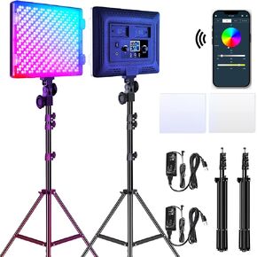 GVM RGB LED Video Lights Photography Lighting Kit, 50W Bi-Color 3200K-5600K Studio Lights, 2-Packs 672 Led Beads APP Control Film Lights Panels for Videography/Streaming/Gaming/YouTube CRI 97+ in Kuwait