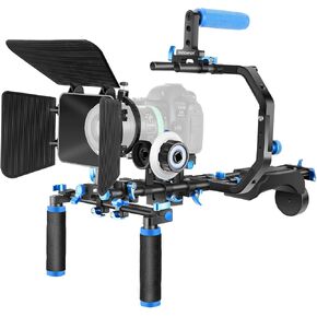 Neewer مجموعة أدوات الكتف لكاميرات DSLR وكاميرات الفيديو، نظام صناعة أفلام الفيديو مع صندوق غير لامع، التركيز المتبع، دعامة على شكل حرف C، قضبان 15 مم، مقبض يدوي، خيوط 1/4 بوصة و3/8 بوصة (أزرق + أسود) in Saudi Arabia