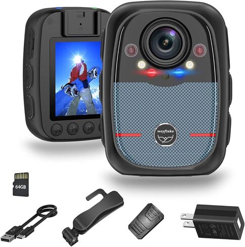 weyfinko W2 Body Worn Camera,64GB 1080P Body Mounted Camera with Audio&Video,Small Body Cam with Infrared Night Vision and 12 HR Battery Life Recording for Cycling、Meeting、Hiking、Home and Outdoor in Kuwait