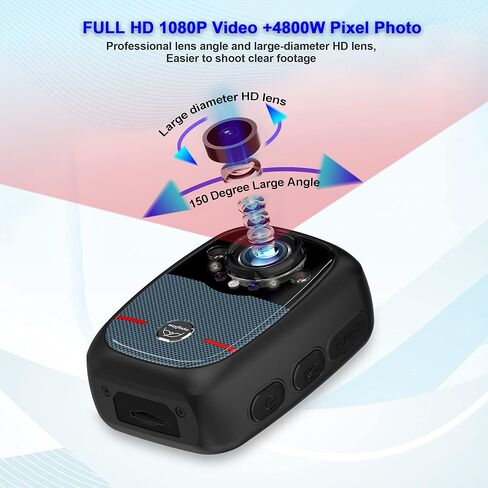 weyfinko W2 Body Worn Camera,64GB 1080P Body Mounted Camera with Audio&Video,Small Body Cam with Infrared Night Vision and 12 HR Battery Life Recording for Cycling、Meeting、Hiking、Home and Outdoor in Kuwait