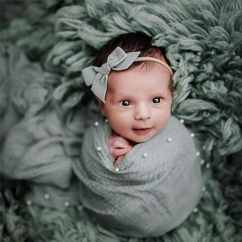 M&G House Newborn Photography Props Wrap Handmade Pearl Decor Wrap Blanket for Baby Photo Props 35.5 X 67 Inch Newborn Photo Shoot Outfits Wraps Baby Photoshoot Props(Bean Green) in Saudi Arabia