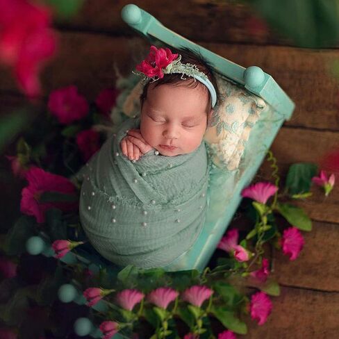 M&G House Newborn Photography Props Wrap Handmade Pearl Decor Wrap Blanket for Baby Photo Props 35.5 X 67 Inch Newborn Photo Shoot Outfits Wraps Baby Photoshoot Props(Bean Green) in Saudi Arabia