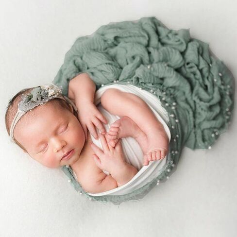 M&G House Newborn Photography Props Wrap Handmade Pearl Decor Wrap Blanket for Baby Photo Props 35.5 X 67 Inch Newborn Photo Shoot Outfits Wraps Baby Photoshoot Props(Bean Green) in Saudi Arabia