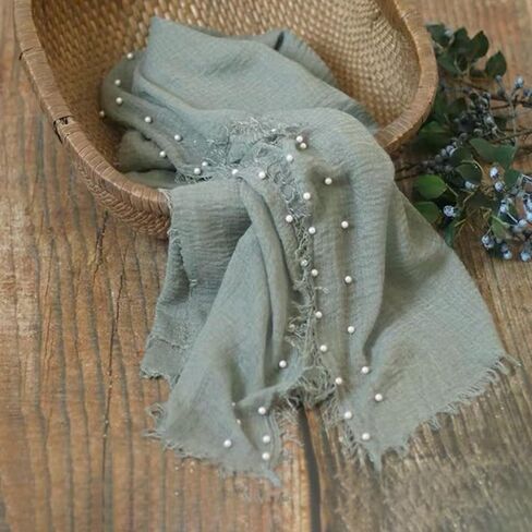 M&G House Newborn Photography Props Wrap Handmade Pearl Decor Wrap Blanket for Baby Photo Props 35.5 X 67 Inch Newborn Photo Shoot Outfits Wraps Baby Photoshoot Props(Bean Green) in Saudi Arabia