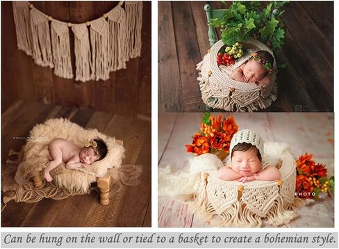 Honra Orraphtstu Newborn Photo Props for Photography Baby Photoshoots Rug Posing Macrame Blanket (Cream) in Saudi Arabia
