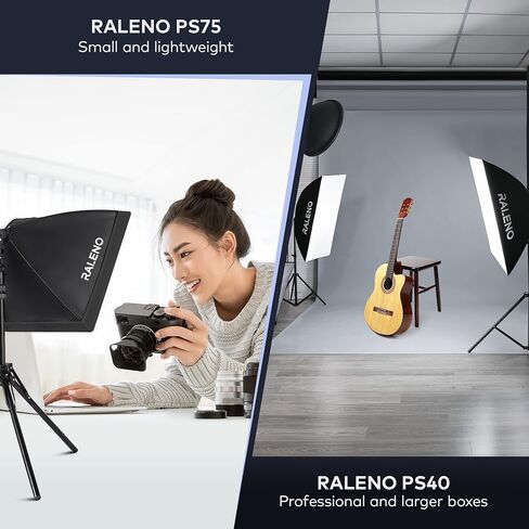 RALENO Softbox Lighting Kit, 16'' x 16'' Photography Studio Equipment with 50W / 5500K / 90 CRI LED Bulb, Continuous Lighting System for Video Recording and Photography Shooting in Saudi Arabia