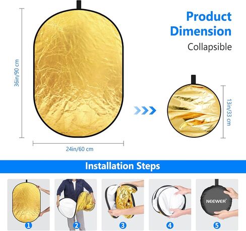 Neewer 5 in 1 Portable Round Collapsible Multi Disc Photography Lighting Reflector 24x36 inches/60x90centimeters with Carrying Case for Photo Studio Shooting in Saudi Arabia