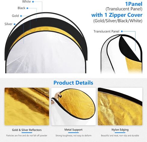 Neewer 5 in 1 Portable Round Collapsible Multi Disc Photography Lighting Reflector 24x36 inches/60x90centimeters with Carrying Case for Photo Studio Shooting in Saudi Arabia