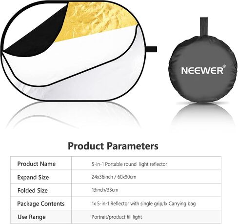 Neewer 5 in 1 Portable Round Collapsible Multi Disc Photography Lighting Reflector 24x36 inches/60x90centimeters with Carrying Case for Photo Studio Shooting in Saudi Arabia