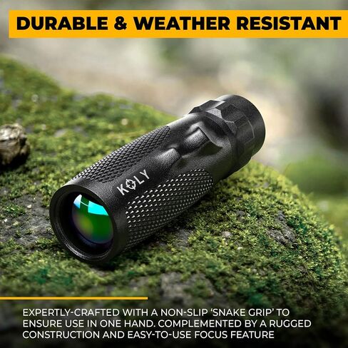 Koly BAK-4 Prism 10X25 Monocular Telescope, Compact Weather Resistant Scope with Snake Skin Grip, Designed for Bird Watching, Hiking, Hunting, Archery, and More, 10X Magnification, Black in Saudi Arabia