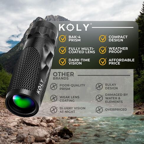 Koly BAK-4 Prism 10X25 Monocular Telescope, Compact Weather Resistant Scope with Snake Skin Grip, Designed for Bird Watching, Hiking, Hunting, Archery, and More, 10X Magnification, Black in Saudi Arabia