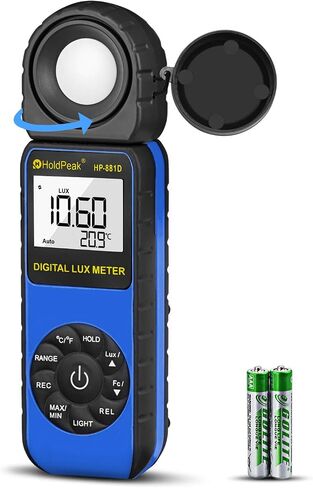 HOLDPEAK 881D Illuminance Light Meter, Digital Lux Foot Candles Meter 0.1~400,000 Lux (0.1~40,000 FC) with 270º Rotatable Detector, Par Meter Luxmeter for Plants LED Lights Indoor Outdoor Light Tester in Kuwait