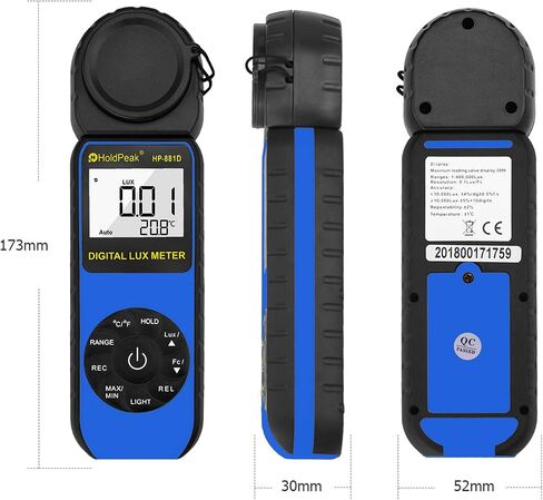 HOLDPEAK 881D Illuminance Light Meter, Digital Lux Foot Candles Meter 0.1~400,000 Lux (0.1~40,000 FC) with 270º Rotatable Detector, Par Meter Luxmeter for Plants LED Lights Indoor Outdoor Light Tester in Kuwait