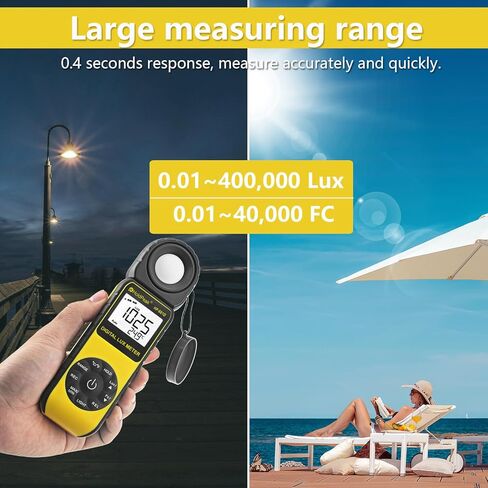 مقياس الضوء HOLDPEAK HP-881D مقياس الضوء الرقمي للتصوير الفوتوغرافي 1-400,000 لوكس /1-40,000 FC 270 درجة كاشف قابل للدوران للتصوير الفوتوغرافي وأضواء LCD والنباتات ومقياس التجويف in Kuwait