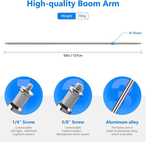 Neewer Extension Grip Arm Boom Arm with 2 Pieces Grip Heads - 50 inches/127 Centimeters Aluminum Alloy Construction for Light Stand,Reflector and Other Equipment for Studio Video Photography(Silver) in Saudi Arabia