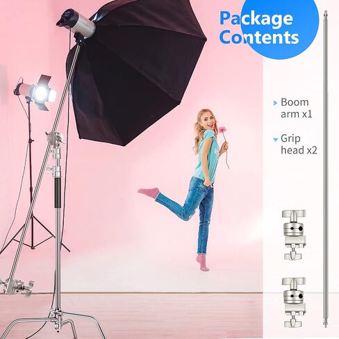 Neewer Extension Grip Arm Boom Arm with 2 Pieces Grip Heads - 50 inches/127 Centimeters Aluminum Alloy Construction for Light Stand,Reflector and Other Equipment for Studio Video Photography(Silver) in Saudi Arabia