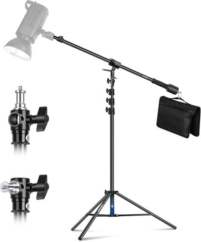 NEEWER Air Cushioned Aluminum Light Stand, 9.8ft/3m Adjustable Photography Stand with Boom Arm, Counterweight, Sandbag, 1/4" Screw for Softbox, Studio Light, Flash, Umbrella, Ring Light, Max Load 5kg in Saudi Arabia