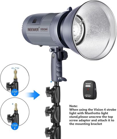 Neewer Vision 4 300W Outdoor Studio Flash Strobe Li-ion Battery Powered Cordless Monolight with 2.4G Wireless Trigger, 1000 Full Power Flashes, Recycle in 0.4-2.5 Sec, Bowens Mount in Kuwait