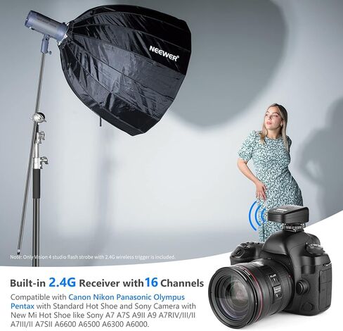 Neewer Vision 4 300W Outdoor Studio Flash Strobe Li-ion Battery Powered Cordless Monolight with 2.4G Wireless Trigger, 1000 Full Power Flashes, Recycle in 0.4-2.5 Sec, Bowens Mount in Kuwait