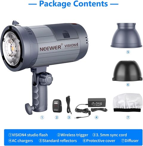 Neewer Vision 4 300W Outdoor Studio Flash Strobe Li-ion Battery Powered Cordless Monolight with 2.4G Wireless Trigger, 1000 Full Power Flashes, Recycle in 0.4-2.5 Sec, Bowens Mount in Kuwait