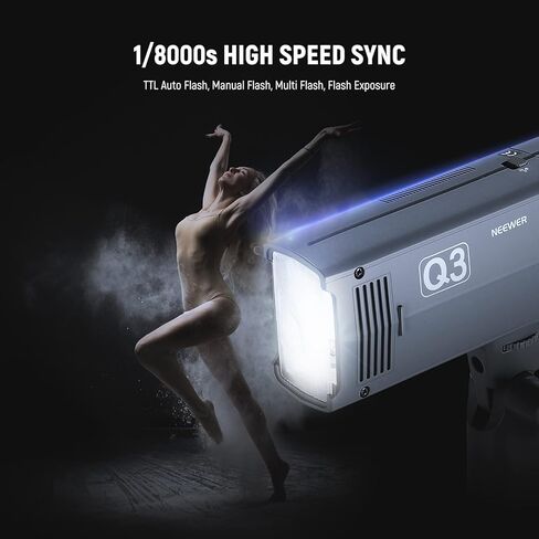 NEEWER Q3 200Ws 2.4G TTL Flash (الإصدار الثاني)، 1/8000 HSS GN58 ستروب ضوء التصوير الفوتوغرافي المحمول Monolight مع ناشر Softbox / بطارية ليثيوم 3200 مللي أمبير / 500 قوة كاملة / إعادة التدوير في 0.01-1.8 ثانية in Kuwait